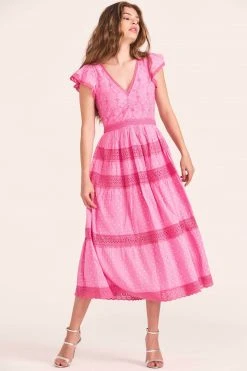 LoveShackFancy Abena Midi Dress - HOT PINK CHERRY