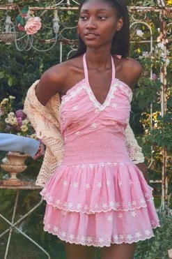 LoveShackFancy Aqua Halter Mini Dress 13 LoveShackFancy Aqua Halter Mini Dress