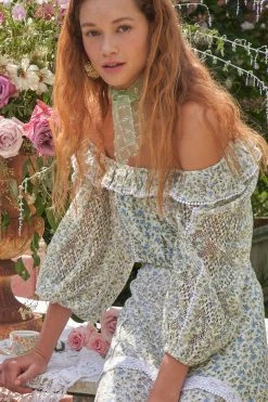 LoveShackFancy Dorabella Crop Top - WHITE GARDEN STREAM New Arrivals