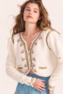 LoveShackFancy Flynn Crop Cardigan Sweater Tops