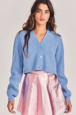 LoveShackFancy Avignon Cropped Cardigan Sweater - LAKE BLUE Sale