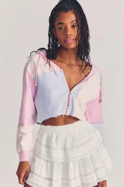 LoveShackFancy Alden Cropped Zip-Up Hoodie