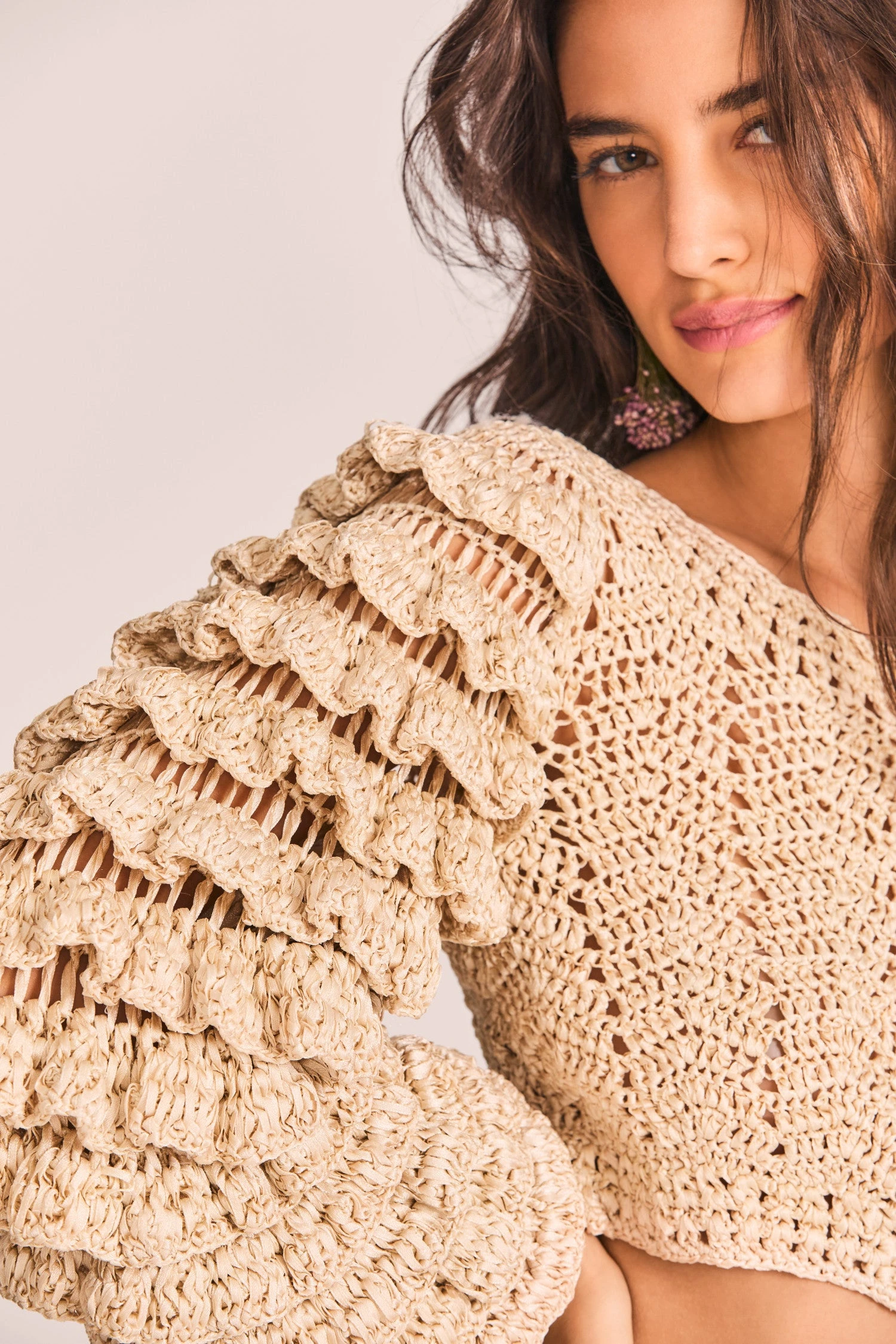 LoveShackFancy Junice Crop Cardigan - SAND 2 LoveShackFancy Junice Crop Cardigan - SAND