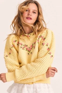 LoveShackFancy Kenzly Pullover Sweater - MELLOW YELLOW Tops