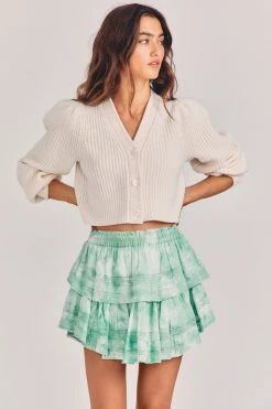 LoveShackFancy New Arrivals Ruffle Mini Skirt - JADE MIST HAND DYE