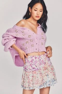 LoveShackFancy Rhodes Silk Mini Skirt - SWEET KISSES