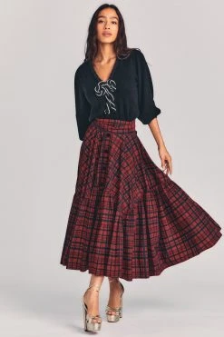 LoveShackFancy Bissett Plaid Midi Skirt Sale