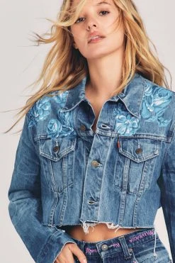LoveShackFancy Sale LSF X Rialto Jean Project Hand Painted Cropped Denim Jacket